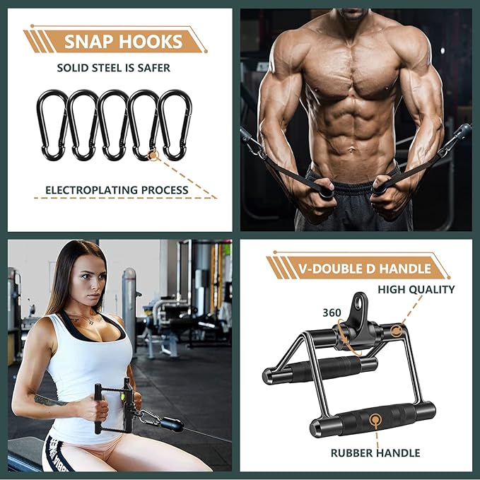 Cable Attachments for Gym, Cable Machine Attachment Set, LAT Pulldown Attachments, Cable Machine Accessories, Tricep Pull Down Attachment, Home Gym Accessories