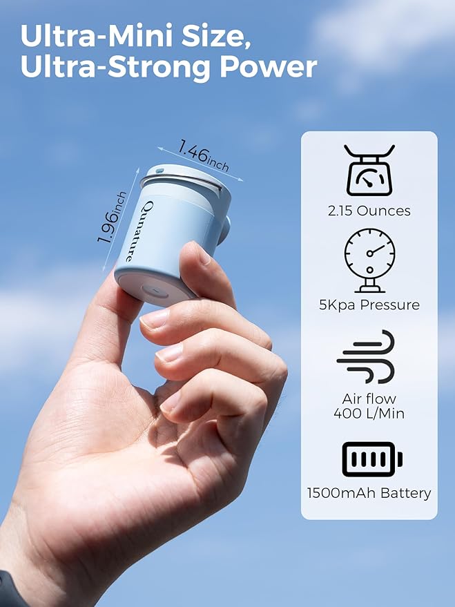 Qunature Air Pump Portable Mini Electric Pump for Inflatables with 1500mAh Battery Camping Light Rechargeable USB Inflate Deflate for Air Bed Mattress,Pool Floats,Swimming Ring,Vacuum Storage Bags
