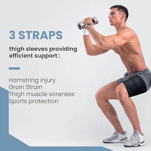 Hamstring Compression Sleeve with 3 Adjustable Straps,Thigh Compression Sleeve for Men Women,Thigh Wrap Compression for Pulled Hamstring,Groin ,Quad,Hamstring Brace for Hamstring Injury, Leg Brace for Upper Thigh support (Black, Large)
