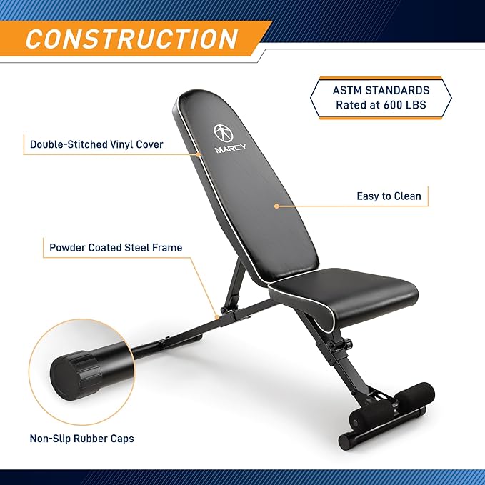 Marcy Foldable Adjustable Utility Weight Bench, Strength Training Home Gym for Full Body Workout