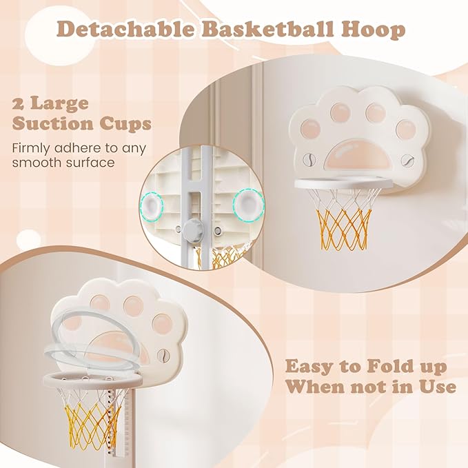 Costzon 3 in 1 Toddler Basketball Hoop, Height Adjustable Kids Sports Center w/Foldable Basketball, Soccer & Golf Game, Indoor Outdoor Activity Playset w/Foldable Rim, Gift for Children Baby Infant