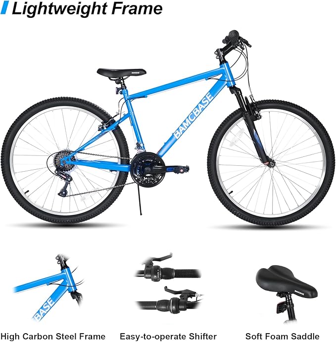 HILAND 26 27 Inch Mountain Bike, Mens Womens MTB with 18 Speeds, High-Tensile Steel Frame, V Brake, Hardtail Bicycle for Adults