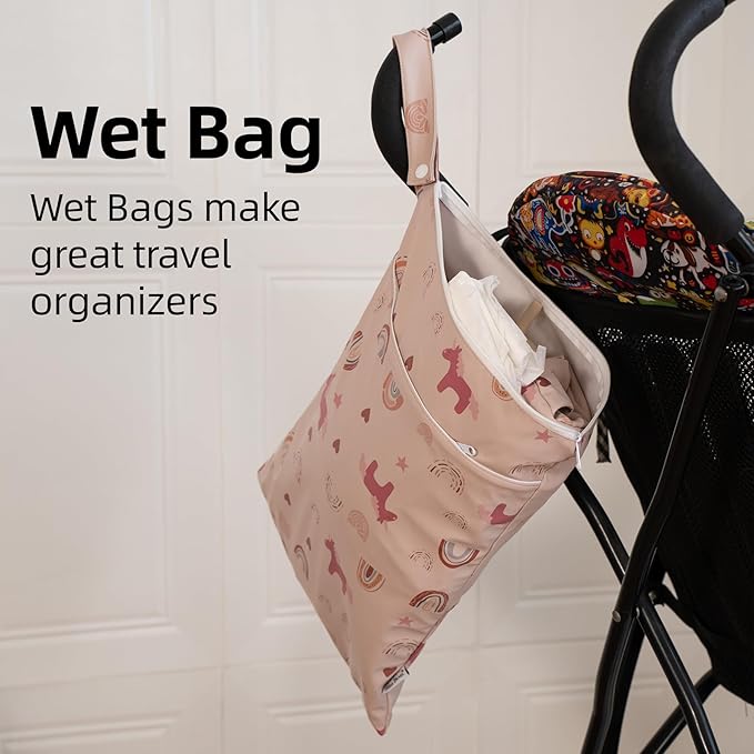 Wet Dry Bag Waterproof Wet Bags Baby Diaper Bag with Handle Reusable with Two Zippered Pockets Travel Beach Pool Daycare Baby Diapers Bag for Swimsuits or Wet Clothes, SE Blue