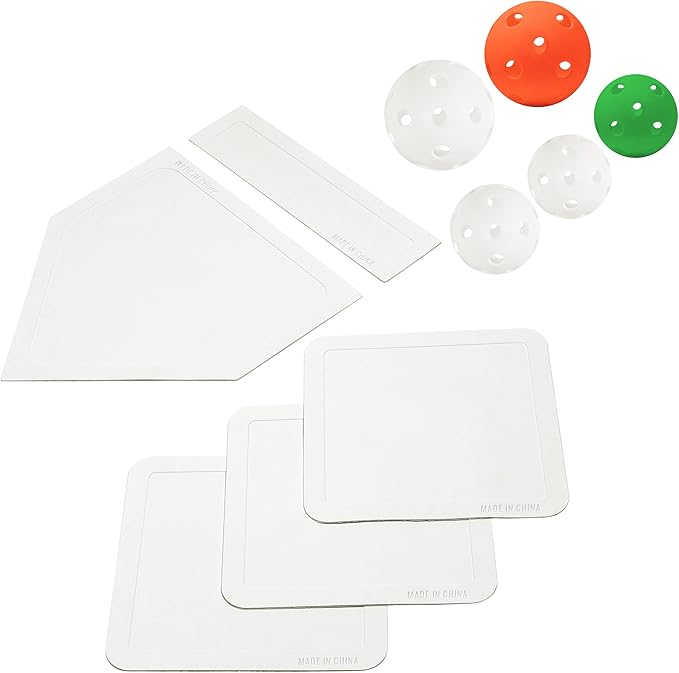 Baseball & Softball 5 Piece Base Set + 5 Piece Plastic Training Balls - Improve Power and Agility - Baseballs Accessories Fun for All Ages