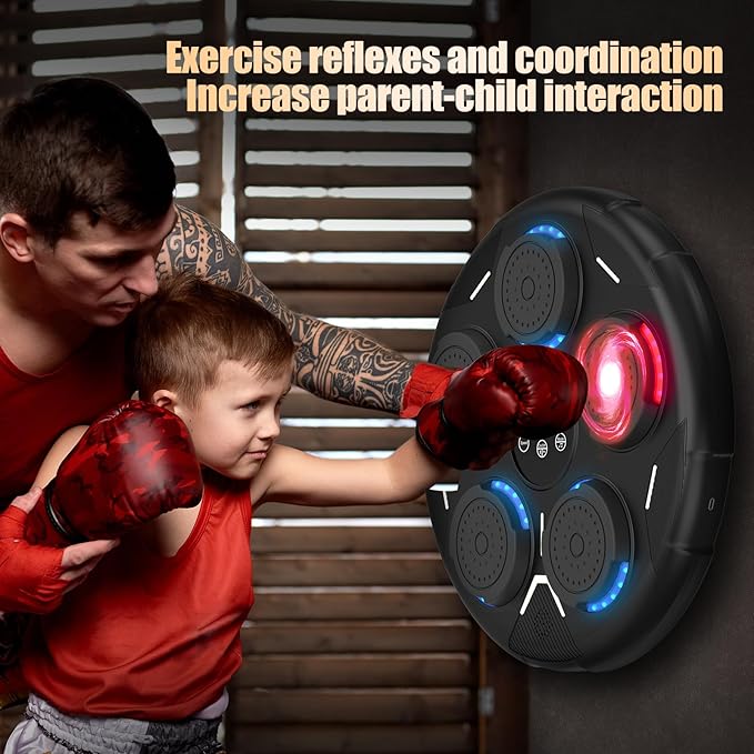 Music Boxing Machine with Gloves, Smart Bluetooth Wall Mounted Boxing Equipment for Family Workout, Home Gym, Office & Kids Exercise, Gifts for Smart Kids