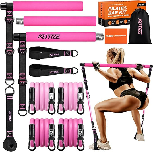 Pilates Bar Kit with Resistance Bands, Pilates Equipment, Multifunctional Pilates Bar for Women & Men, Pilates kit for Hip, Back, Arm, Full-Body Workouts, Home Gym Strength Training Equipment