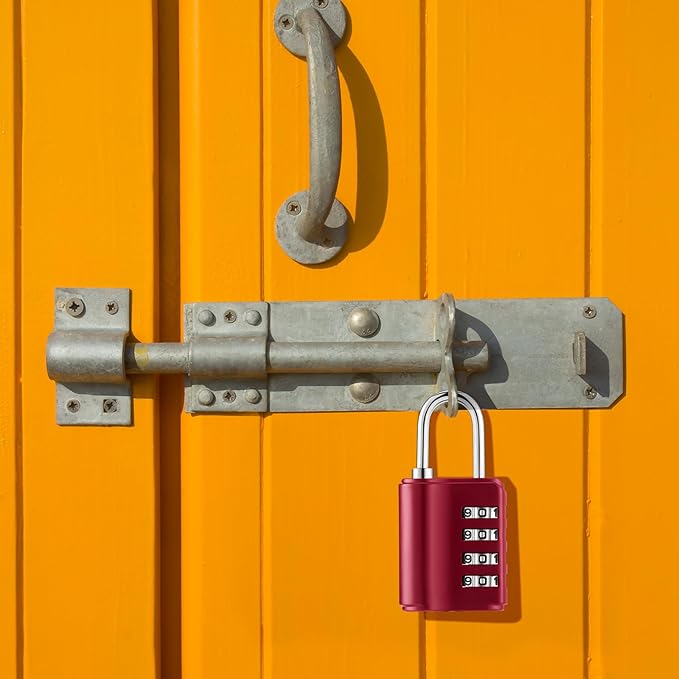 Kenning 10 Pcs Combination Padlock 4 Digit Combination Lock with Keys Locker Resetable Security Outdoor Waterproof Gate Lock for School Sports Gym Locker Employee Fence Case (Red)