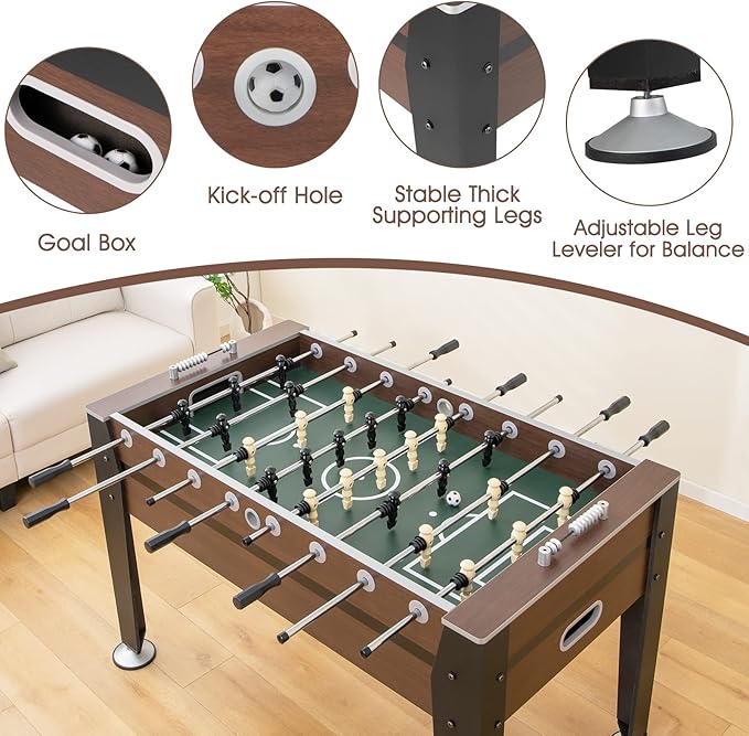 Goplus 54" Foosball Table for Adults, Full Sized Game Tables with 2 Balls, Wood Arcade Soccer Table Game for Kids Indoor Game Room Family Night