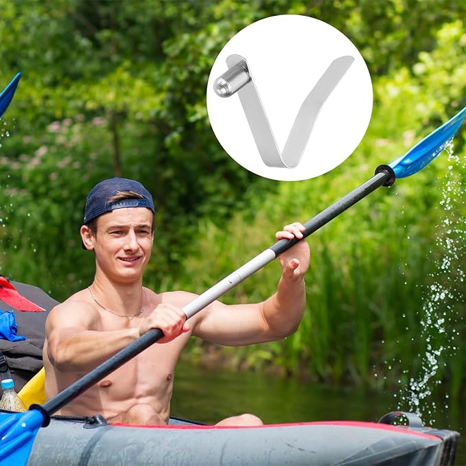 HARFINGTON Single Button Kayak Paddle Snap Spring Clip Spring Steel V Shaped Solid Lift Telescopic Locking Tube Pole Clips for Umbrella Camping