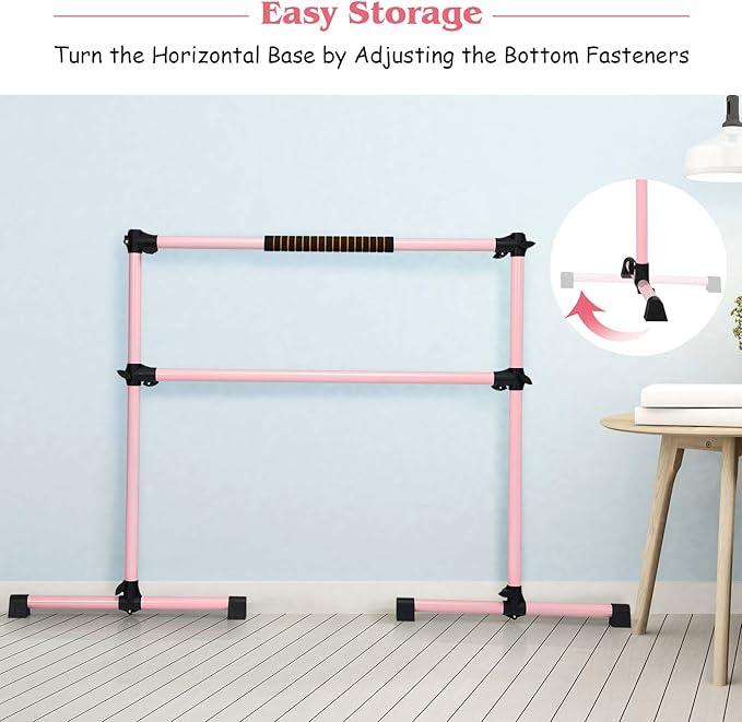GOFLAME Ballet Barre Portable Double, 4FT Freestanding Ballet Barre Adjustable, Heavy Duty Dancing Stretching Ballet Bar for Home, Dance Barre, Fitness Ballet Bar
