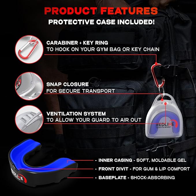 Sports Mouth Guard for Boxing, Football, MMA, Wrestling, Muay Thai, Hockey & Lacrosse Custom Fit Mouthguard for Men, Women, Kids & Youth Case Included, Comfortable, BPA Free, Braces Compatible