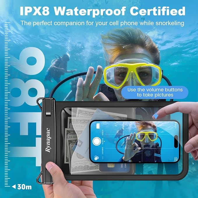 [Up to 10"] Large Waterproof Phone Pouch Bag - 2 Pack Waterproof Phone Case for iPhone 16 15 14 13 Pro Max Galaxy S25 S24 Ultra, IPX8 Cellphone Water Protector Pouch Beach Essentials Travel Must Haves