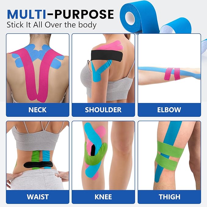 16 Rolls Kinesiology Tape, 16 Colors 2 inch x 16.4 Feet Waterproof Athletic Tape, Uncut Kinetic Tape, Elastic Muscle Tape, Sports Tape, Knee Tape for Exercise and Daily Use
