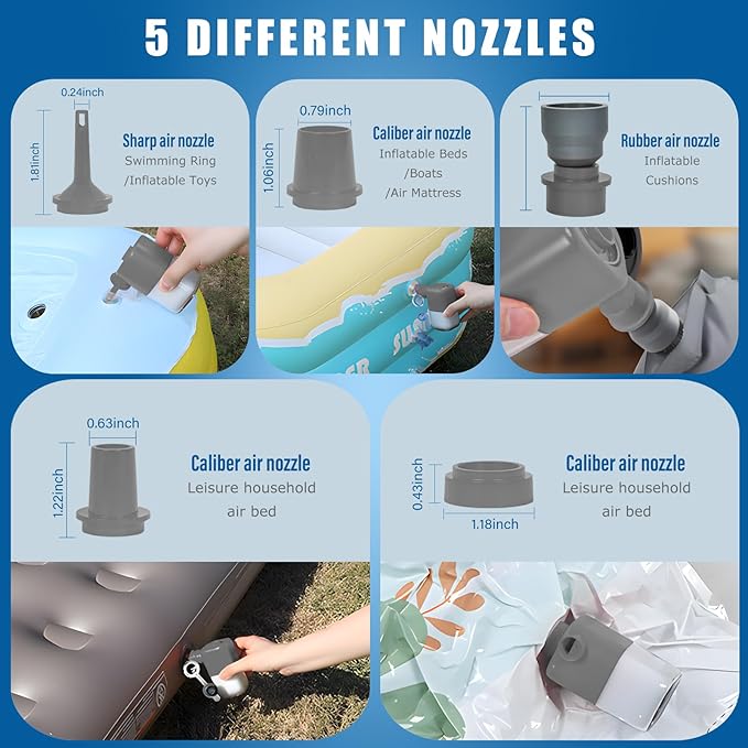 Portable Air Pump for Inflatables,Electric Air Pump with 3600mAh 4.5KPa & Camping Light,Mini Electric Air Pump with Inflate Deflate for Air Mattresses, Pool Floats,Vacuum Storage Bags,Camping Gear