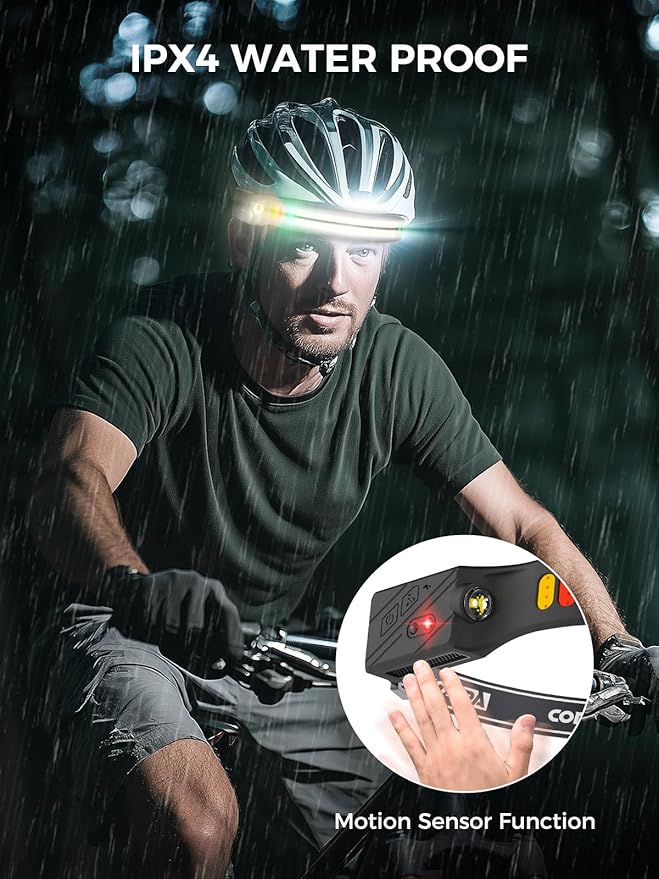 COPPA Headlamp, H4C Headlamp Rechargeable 1Pack with White & Yellow & Red & Green Floodlight & Spotlight Mini Portable with Motion Sensor Super for Camping Running Fishing Climbing Hiking Maintenance