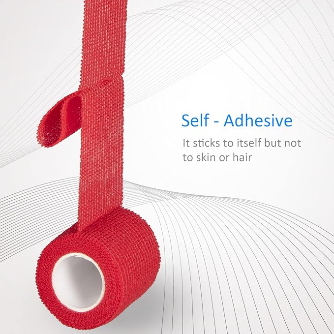 24 Pack Self Adherent Cohesive Wrap Bandages Non Woven Cohesive Bandage Elastic Self Adhesive Bandage Wrap Sports Athletic Tape First Aid Tape for Wrist Ankle Pet Vet Wrap Grip Cover 2 inch (Red)