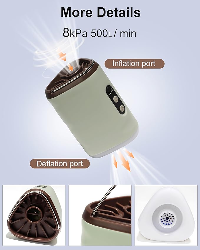 Portable Air Pump with 2500mAh Battery USB Rechargeable Lightweight Electric Mini Air Pump Inflate Deflate for Pool Floats Vacuum Storage Bags Air Mattress Swimming Ring Sleeping Pads – Khaki