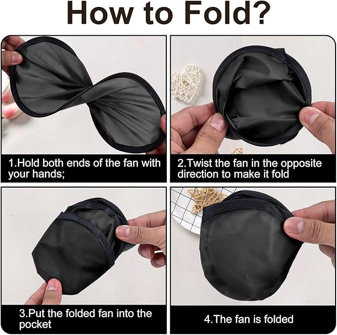 50PCS Foldable Flying Disc Fans with Bags, 9.8'' DIY Handheld Black Egde Fabric Folding Fan for Outdoor Game Activities Birthday Party Favors End of Year Student Gifts, White