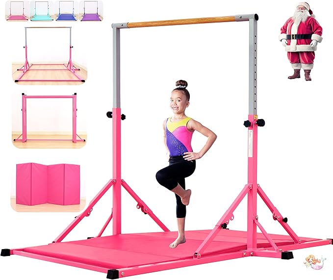 MARFULA Gymnastic Bar for Kid and Teenage Ages 3-25, 5 FT / 8 FT Base Length, 4 FT Width 5 FT Height, Gymnastic Kip Bar Horizontal Bar for Gymnast, Gymnastic Training Equipment for Home and Club Use