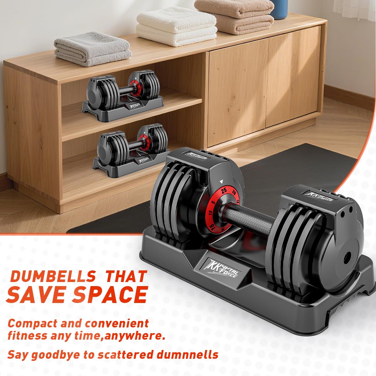 Adjustable Dumbbell Set of 2, 50lbs Free Weights Dumbbell Set