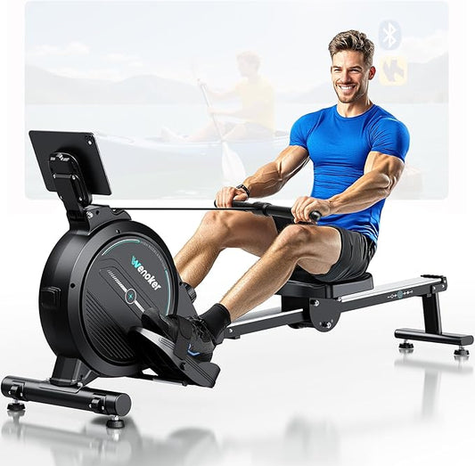 Rowing Machine,Wenoker Magnetic Rower Machine for Home,350 LB Weight Capacity, Smooth Whisper Quiet with LCD Monitor Tablet Holder & Comfortable Seat Cushion, Compact and Saves Space