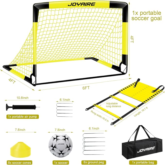 Kids Soccer Goals for Backyard Set, Portable Toddler Soccer Goal 2 of 6x4 ft, 4x3 ft, 7x5 ft, Soccer Training Equipment, Pop Up Soccer Net Kit with Size 4 Soccer Ball, Outdoor Sports Play, Youth Game
