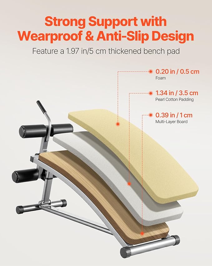 VEVOR Sit Up Bench, Decline Ab Bench with Reverse Crunch Handle, Adjustable Height Setting, Heavy Duty Steel, 500/600/1000 Lbs Capacity for Home Gym Workouts, Strength Training, Full Body Muscles