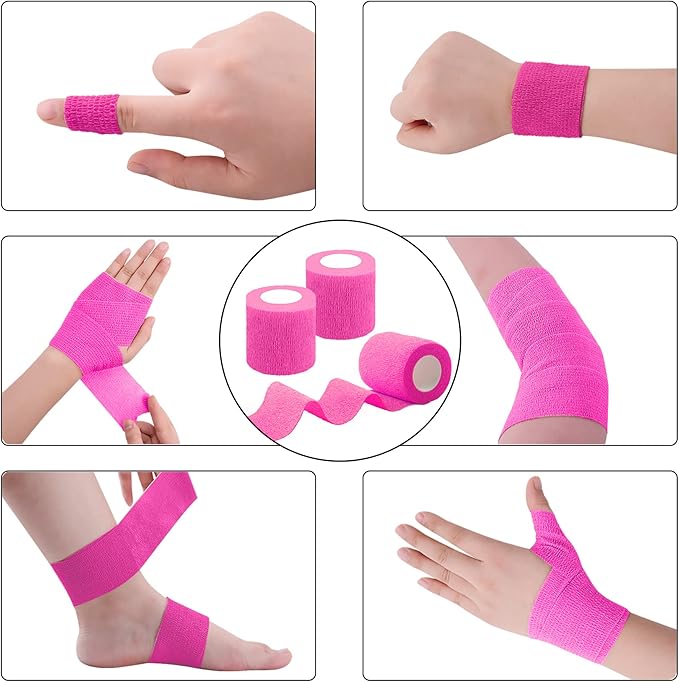 BQTQ 30 Rolls Self Adhesive Bandage, 2 inch Self Adherent Wrap, Stretch Bandages, Self Stick Bandage Wrap Tape for Wrist, Ankle Swelling, Sprains (Neon Pink)