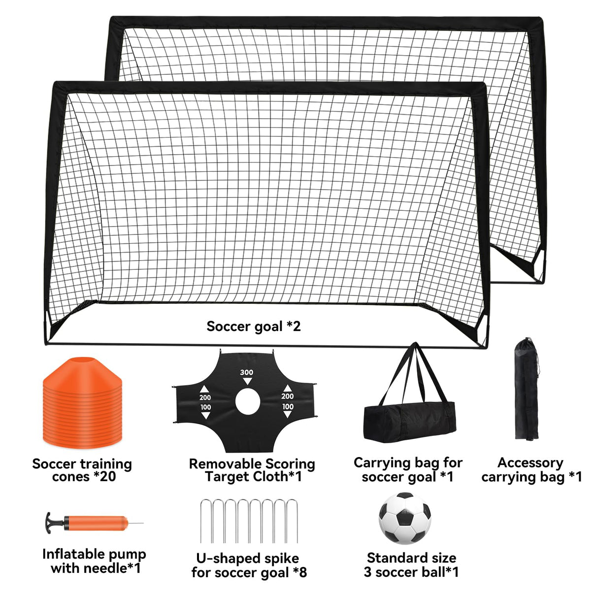 Fololicx Soccer Goals for Backyard, 2 of 6x4ft Kids Soccer Net Training Equipment Track Field Race Hurdles, Portable Pop Up Toddler Soccer Goal with Soccer Ball, Scoring Target Cloth, and Cones