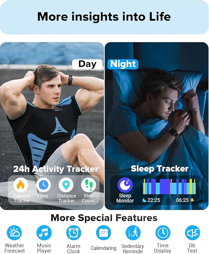 Smart Watch for Men Women Android iPhone, Alexa Built-in Fitness Watch with 1.8" LCD Screen & Bluetooth Call (Make/Answer), Heart Rate/SpO2/Sleep Monitor, 100 Sports, IP68 Waterproof Smartwatch