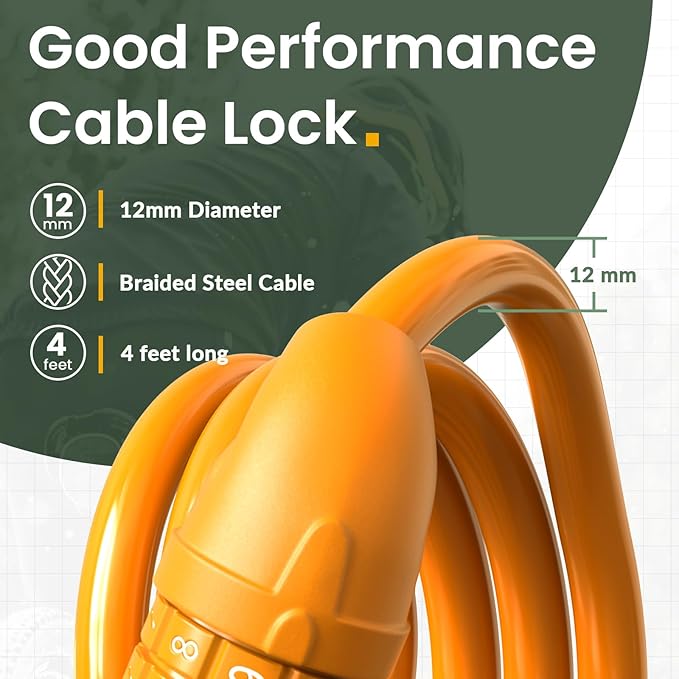 Titanker Bike Lock, Bicycle Lock 4 Feet Cable Lock 1/2 Inch Resettable Bike Lock Combination with Mounting Bracket, Bike Accessories for Bicycle, Electric Scooter, Motorcycle