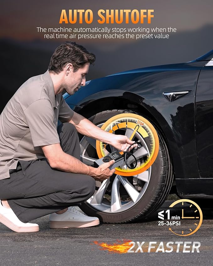 Tire Inflator Portable Air Compressor, 150PSI & 2X Faster Portable Air Compressor with Digital Pressure Gauge, 25000mAh Cordless Air Pump for Car, Motorcycle, Bike, Ball And More