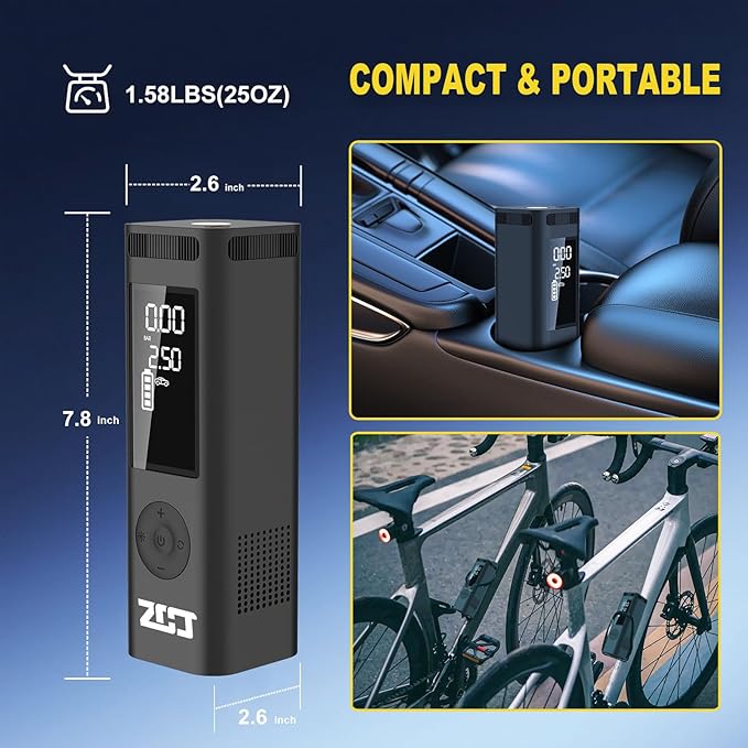 Tire Inflator Portable Air Compressor, 150PSI Faster Cordless Air Pump with Auto Shut-Off Function for Car, Motorcycle, Bicycle, Balls with Digital Pressure Gauge, 6000mAh Battery, LED Light