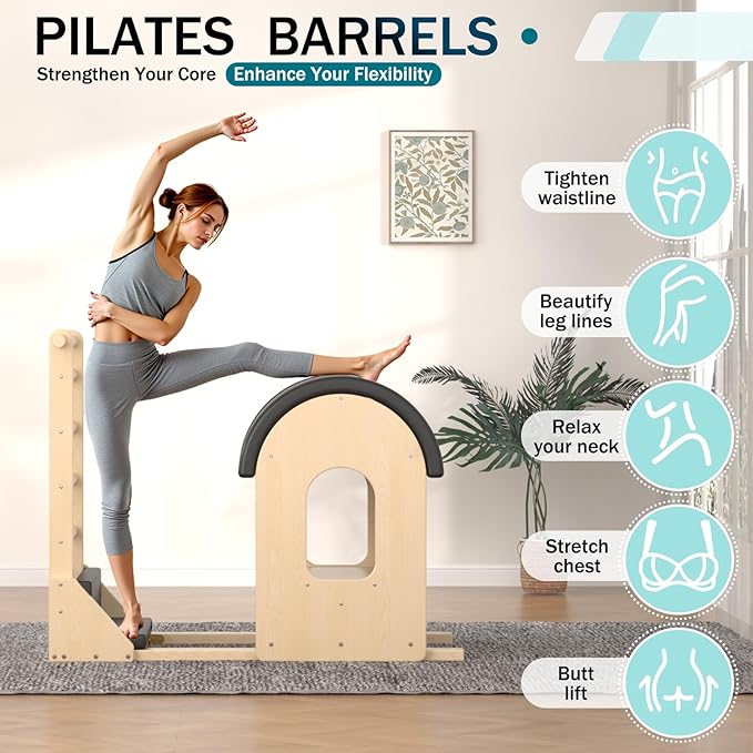 Pilates Ladder Barrel, Wooden Spine Corrector Pilates Machine for Home Workout, Pilates Arc for Balance, Core Strengthening and Stretching-G0047W