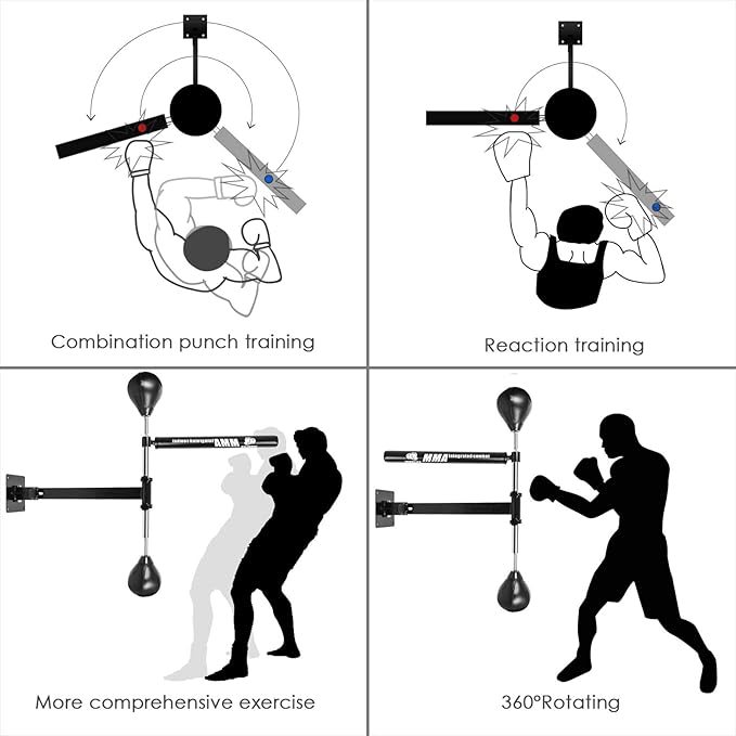 INNOLIFE Boxing Spinning Bar with 2pcs Speed Ball, Multifunction Wall Mounted MMA Speed Trainer,Folding Function Pole