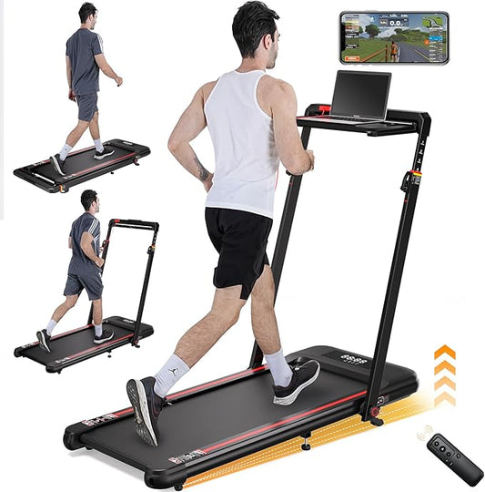 Walking Pad Treadmill with Desk Workstation, 3.0HP Under Desk Treadmills with 8% Incline Handle Bar, Foldable Portable Treadmill for Home Office, 300lbs Capacity, Remote Control, APP