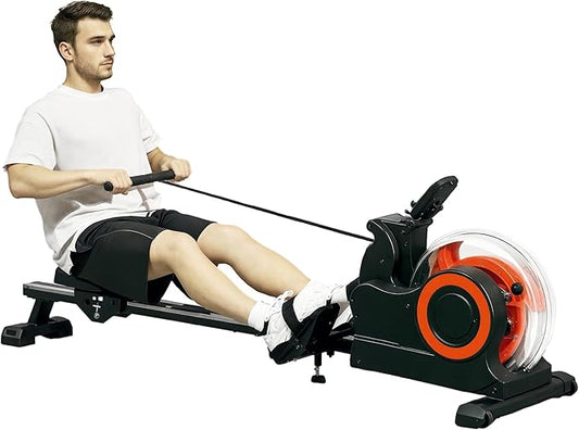 Soozier Water Rowing Machine for Home, Foldable Rower Machine with Adjustable Resistance, Wheels, LCD Monitor and Tablet Holder, 264lbs Weight Capacity