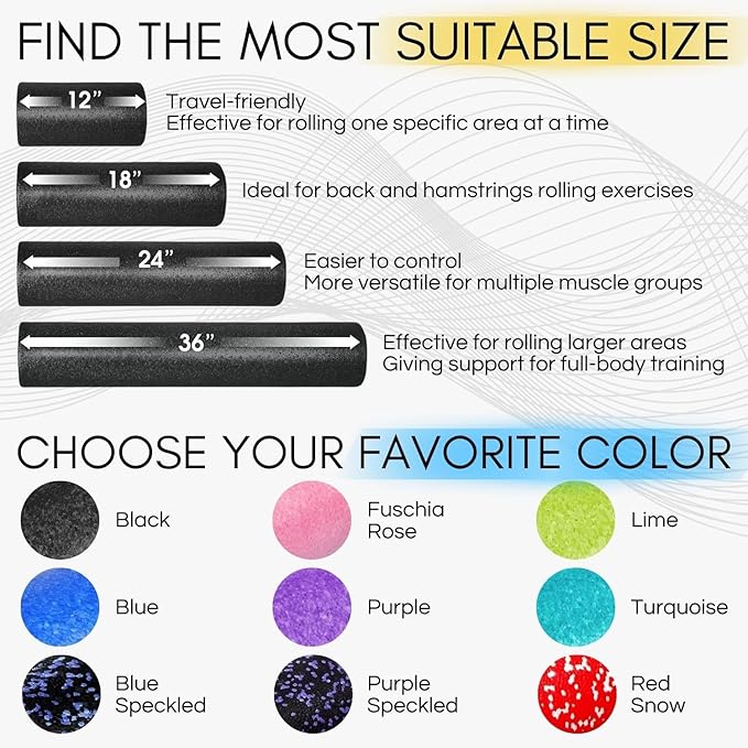 Yes4All High Density Foam Roller for Back, Variety of Sizes & Colors for Yoga, Pilates - Black - 24 Inches
