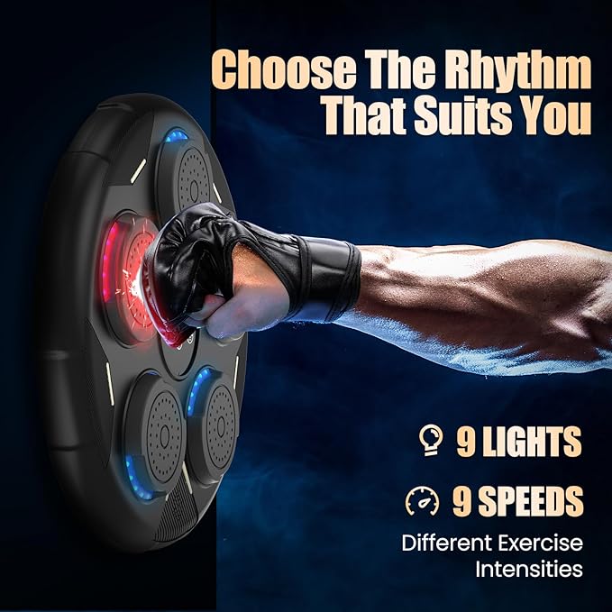 Music Boxing Machine with Gloves, Smart Bluetooth Wall Mounted Boxing Equipment for Family Workout, Home Gym, Office & Kids Exercise, Gifts for Smart Kids