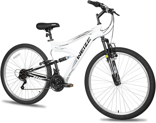WEIZE Mountain Bike, 26/27.5 inch Outdoor Cycling Bike,18-Speed/High-Carbon Steel/Dual Full Suspension, Adjustable Ergonomic Seat for Men Women Adult, MTB Bicycle with Suspension Fork,Sleek Colors