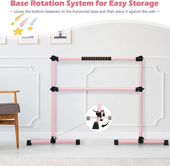 Costzon Portable Ballet Barre, 4ft Freestanding Double Ballet Bar with Adjustable Height, Fitness Dance Bar w/Foam Pads for Stretching, Home Gym Barre Exercise Equipment for Kids & Adults