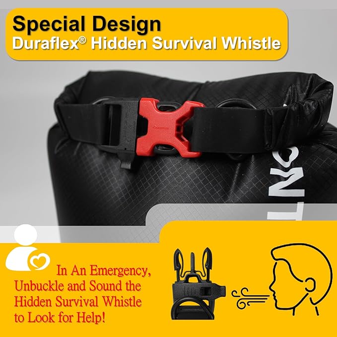 CORDURA Waterproof Dry Bag-Upgraded Tear-Resistant Roll Top Sack with Survival Whistle -Ultra-Light&Portable-Designed for High-Intensity Adventures-Keeps Gear Dry&Secure (5L/Black)