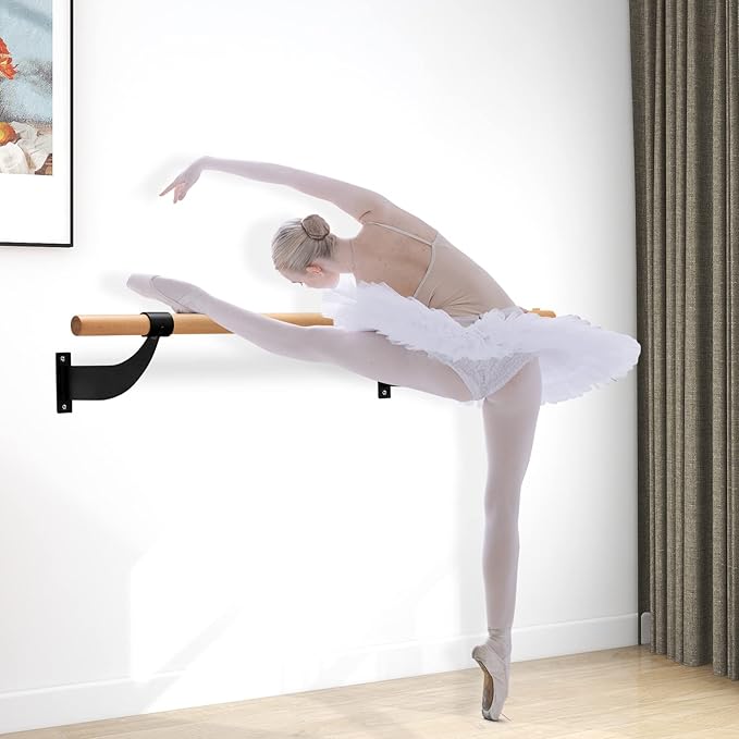 Goplus Wall Mounted Ballet Barre, 4 FT Solid Beech Wood Ballet Bar with Mounting Hardware, Traditional Single Dance Bar for Home Workout, Yoga, Stretching, Ballet Poses, 1.5 inch Dia
