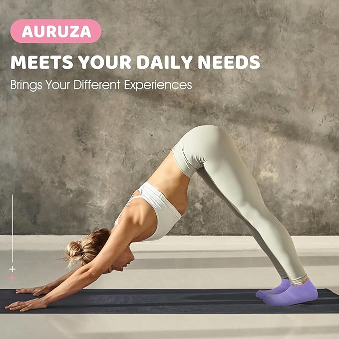 AURUZA Grip Socks for Women Men Pilates Grip Socks Non Slip Yoga Sock with Grips for Barre Barefoot Hospital Grippy Sock