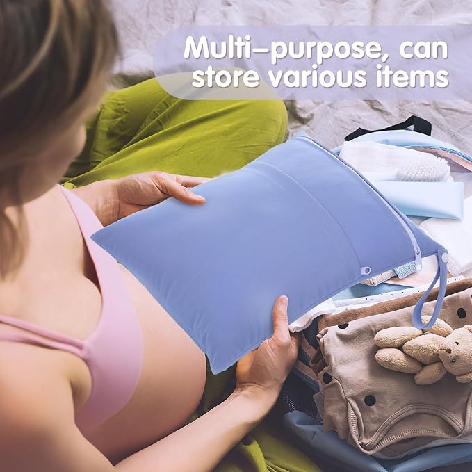 SATINIOR 4 Pack Wet Dry Bags for Baby Cloth Diapers Washable Travel Swimsuit Wet Bags Reusable with Two Zippered Pockets for Yoga Gym Swimsuits Travel Beach Pool Soiled Items(Dreamy Colors)