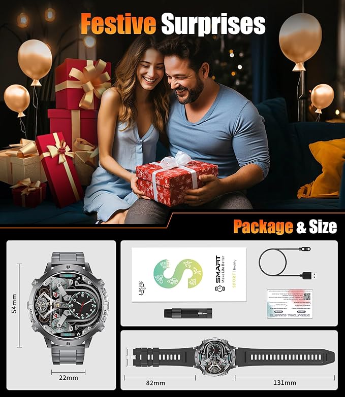 LIGE Smart Watches for Men with 900mAh Battery(60+Standby),1.73" AMOLED with Bluetooth Call,110+ Sports Mode Tactical Fitness Tracker/Heart Rate Sleep Health Monitor/Android iOS Military Smart Watch