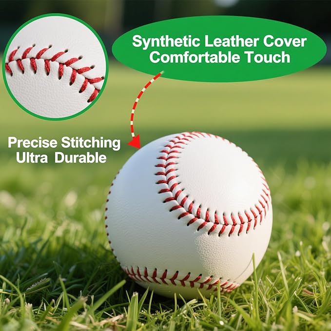 Rarapop Blank Standard Baseball Balls, Official Size 9 Inch Leather Covered Practice Baseball Training Ball for League Play, Pitching, Hitting, Batting, Fielding, Autograph