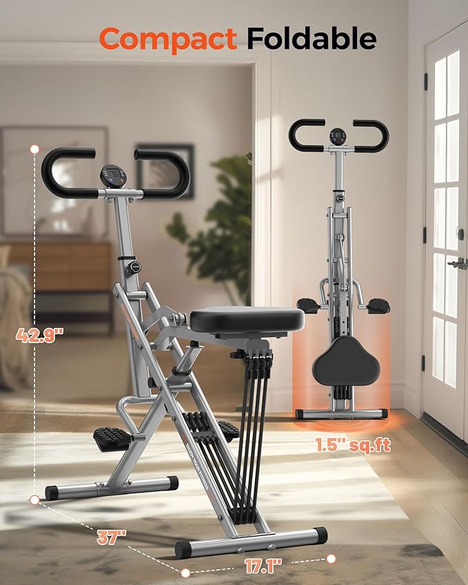 Sportsroyals Squat Machine for Home,Ride & Rowing Machine for Glutes Butt Thighs,Ab Back/Leg Press,Foldable & Easy Setup Exercise Equipment w/Adjustable Resistance,350lbs Capacity