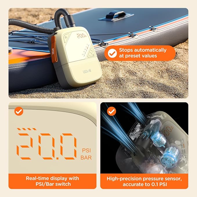 Litheli Paddle Board Pump,20PSI High Pressure SUP Electric Air Pump for inflatables 12500mAh Brushed Air Compressor,12V DC Adapter for Paddle Boards, Kayaks,Tents
