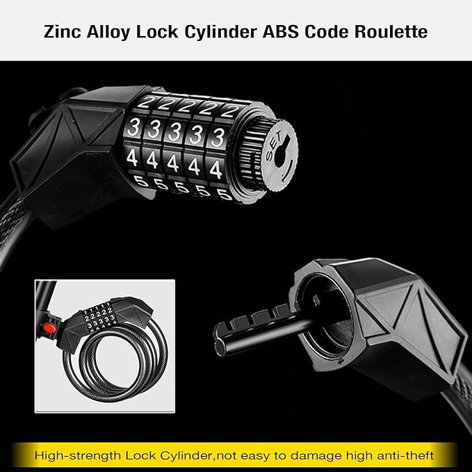 Bike Lock with Mounting Bracket, 4-Feet Bike Cable Basic Self Coiling 5-Digit Resettable Combination Cable Bike Locks, for Bicycle, Motorcycle, Scooter (Black)